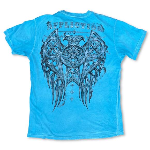 Y2K Affliction Angel Wings Blue Crew Neck Men's T-shirt | Size XL - Picture 1 of 9